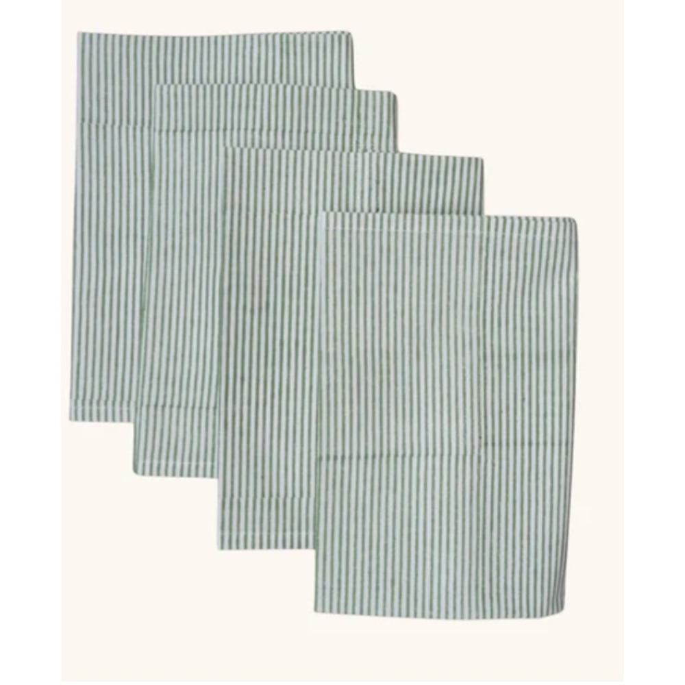 New St Nicholas Square Set Of 4 cotton Napkins White and green striped Holiday
